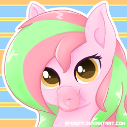 Size: 1000x1000 | Tagged: safe, artist:rivin177, oc, oc only, earth pony, pony, bubblegum, commission, food, gum, old art, pink horse daily, random pony, solo