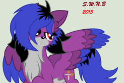 Size: 1226x824 | Tagged: safe, artist:juliet-gwolf18, oc, oc only, wolf, wolf pony, chest fluff, ear fluff, female, gray background, looking back, simple background, wings