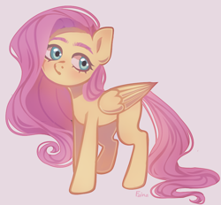 Size: 828x770 | Tagged: safe, artist:fainali, fluttershy, pegasus, pony, g4, female, folded wings, looking at you, mare, missing cutie mark, simple background, solo, standing, three quarter view, wings