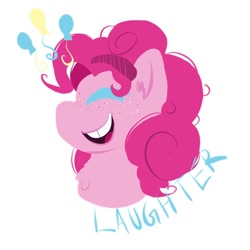 Size: 640x640 | Tagged: safe, artist:artfuldodger2397, pinkie pie, earth pony, pony, g4, balloon, bust, eyes closed, female, mare, open mouth, simple background, smiling, solo, white background