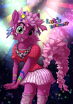 Size: 935x1323 | Tagged: safe, artist:calena, cheerilee, earth pony, anthro, g4, 80s, 80s cheerilee, accessory, braces, clothes, cute, dancing, dialogue, fancy, female, looking at you, skirt, solo