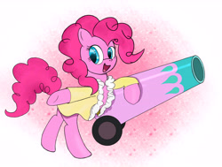 Size: 5580x4210 | Tagged: artist needed, safe, pinkie pie, earth pony, pony, g4, school daze, bipedal, bipedal leaning, clothes, female, happy, leaning, looking at you, mare, open mouth, party cannon, solo
