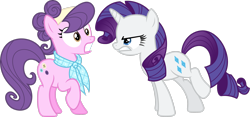 Size: 3582x1674 | Tagged: safe, artist:mehoep, rarity, suri polomare, earth pony, pony, unicorn, g4, angry, female, mare, raised hoof, rarity is not amused, simple background, transparent background, unamused, vector