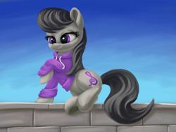 Size: 4000x3000 | Tagged: safe, artist:flusanix, octavia melody, earth pony, pony, g4, clothes, female, high res, hoodie, mare, raised hoof, solo