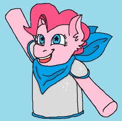 Size: 548x546 | Tagged: safe, artist:theedgyduck, pinkie pie, pony, g4, alternate universe, armor, crossover, ear fluff, female, handkerchief, mare, ms paint, open mouth, sans (undertale), sans pie, simple background, solo, starry eyes, underswap, undertale, wingding eyes