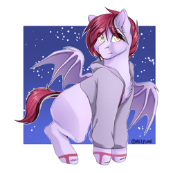 Size: 2000x2000 | Tagged: safe, artist:melpone, oc, oc only, bat pony, pony, clothes, high res, hoodie, male, solo, stallion