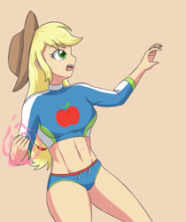Size: 2460x2923 | Tagged: safe, artist:sumin6301, applejack, equestria girls, g4, my little pony equestria girls: better together, abs, breasts, busty applejack, clothes, female, high res, sidemouth, solo, swimsuit