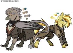 Size: 4096x2985 | Tagged: source needed, useless source url, safe, artist:besomb1tch, oc, earth pony, griffon, pony, fallout equestria, clothes, design, fluffy, ncr