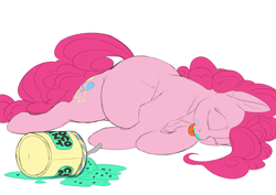Size: 4093x2894 | Tagged: source needed, safe, artist:snspony, pinkie pie, earth pony, pony, g4, female, food, ice cream, mare, preggy pie, pregnant, simple background, sleeping, solo, white background