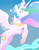 Size: 640x823 | Tagged: safe, artist:imperiialfrost, princess celestia, alicorn, pony, g4, birthday gift, cloud, crown, ethereal mane, ethereal tail, eyes closed, female, flying, hoof shoes, jewelry, regalia, sky, smiling, solo, wings