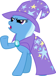 Size: 3000x4072 | Tagged: safe, artist:jeatz-axl, trixie, pony, unicorn, g4, cape, clothes, female, hat, mare, open mouth, raised hoof, simple background, transparent background, trixie's cape, trixie's hat, vector