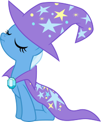 Size: 3000x3637 | Tagged: safe, artist:jeatz-axl, trixie, pony, unicorn, g4, brooch, cape, clothes, eyes closed, female, hat, high res, jewelry, mare, simple background, sitting, solo, transparent background, trixie's brooch, trixie's cape, trixie's hat, vector