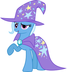 Size: 3000x3225 | Tagged: safe, artist:jeatz-axl, trixie, pony, g4, cape, clothes, female, hat, high res, mare, open mouth, raised hoof, simple background, solo, transparent background, trixie's cape, trixie's hat, vector