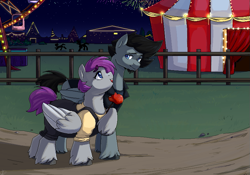 Size: 805x563 | Tagged: safe, artist:renka2802, oc, oc only, pegasus, pony, carnival, clothes, commission, couple, female, ferris wheel, male, mare, pixel art, stallion, walking