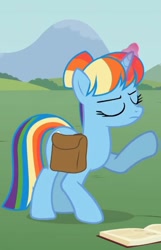 Size: 720x1120 | Tagged: safe, artist:agrol, rainbow dash, pony, unicorn, let's start the game, g4, book, cropped, race swap, spellbook, unicorn rainbow dash
