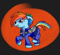 Size: 2589x2384 | Tagged: safe, artist:cyanmoonlightart, rainbow dash, pegasus, pony, g4, abstract background, alternate timeline, amputee, apocalypse dash, armor, artificial wings, augmented, crystal war timeline, eye scar, female, high res, mare, prosthetic limb, prosthetic wing, prosthetics, raised hoof, scar, solo, torn ear, wings