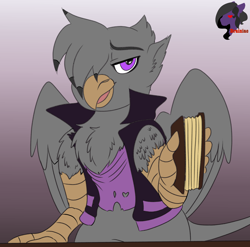 Size: 2184x2160 | Tagged: safe, artist:brainiac, derpibooru exclusive, oc, oc only, oc:valiant effort, griffon, book, bottomless, clothes, commission, high res, male, partial nudity, solo