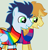 Size: 645x677 | Tagged: safe, artist:jadeharmony, artist:spacep00dle, braeburn, soarin', earth pony, pegasus, pony, g4, base used, bisexual pride flag, clothes, face paint, gay, gay pride, gay pride flag, gray background, grin, heart, male, pride, pride flag, pride socks, rainbow socks, ship:soarburn, shipping, shirt, simple background, smiling, socks, stallion, striped socks, t-shirt