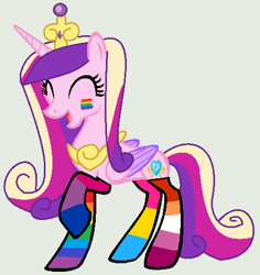 Size: 462x490 | Tagged: safe, artist:jadeharmony, artist:rain-approves, princess cadance, alicorn, pony, g4, base used, bisexual pride flag, clothes, concave belly, crown, cute, cutedance, eyes closed, face paint, female, gay pride flag, gray background, jewelry, lesbian pride flag, mare, mismatched socks, open mouth, pansexual pride flag, pride, pride flag, pride socks, rainbow socks, raised hoof, regalia, simple background, slender, socks, solo, striped socks, thin