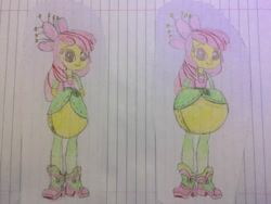 Size: 3264x2448 | Tagged: safe, artist:dupontsimon, apple bloom, fanfic:magic show of friendship, equestria girls, g4, clothes, cornucopia costumes, fanfic art, high res, inflatable dress, lined paper, traditional art