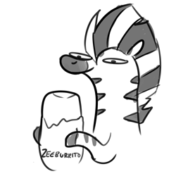 Size: 3000x3000 | Tagged: safe, artist:tjpones, oc, oc only, pony, zebra, black and white, burrito, food, grayscale, high res, hoof hold, monochrome, simple background, solo, white background, zebra oc, zeeb