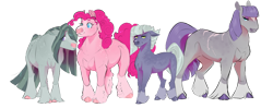 Size: 1024x404 | Tagged: safe, artist:vindhov, limestone pie, marble pie, maud pie, pinkie pie, earth pony, pony, g4, body freckles, female, freckles, hoers, mare, missing cutie mark, pie sisters, scar, siblings, simple background, sisters, transparent background, unshorn fetlocks