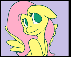 Size: 640x512 | Tagged: safe, artist:mscolorsplash, fluttershy, pegasus, pony, g4, bust, female, floppy ears, mare, no pupils, purple background, simple background, solo
