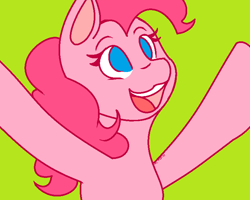 Size: 768x614 | Tagged: safe, artist:mscolorsplash, pinkie pie, earth pony, pony, g4, bust, female, green background, mare, no pupils, open mouth, outstretched arms, simple background, solo