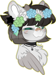 Size: 3775x5031 | Tagged: safe, artist:kurosawakuro, oc, oc only, oc:panda (broken-boulevard), pegasus, pony, absurd resolution, bandaid, bandaid on nose, base used, bust, female, floral head wreath, flower, mare, portrait, simple background, solo, transparent background, two toned wings, wings