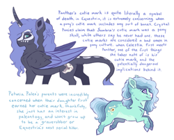 Size: 3531x2854 | Tagged: safe, artist:venommocity, petunia paleo, oc, oc:panther, alicorn, pony, g4, headcanon in the description, high res, offspring, parent:king sombra, parent:princess luna, parents:lumbra, simple background, white background