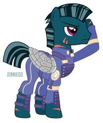 Size: 1004x1200 | Tagged: safe, artist:jennieoo, oc, oc only, oc:swift specter, pegasus, pony, clothes, salute, scar, show accurate, simple background, solo, steel wings, transparent background, uniform, vector