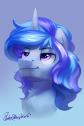 Size: 2000x3000 | Tagged: safe, artist:jedayskayvoker, oc, oc only, oc:shimmering guard, pony, unicorn, bust, gradient background, high res, icon, male, portrait, solo