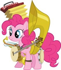 Size: 214x247 | Tagged: artist needed, safe, pinkie pie, earth pony, pony, g4, swarm of the century, accordion, banjo, cymbals, harmonica, musical instrument, one man band, picture for breezies, simple background, solo, tambourine, tuba, vector, white background