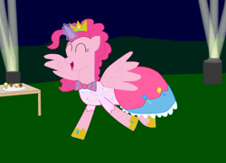 Size: 1700x1232 | Tagged: safe, artist:04startycornonline88, pinkie pie, alicorn, pony, g4, alicornified, clothes, crown, dress, female, glowing horn, hoof shoes, horn, horseshoes, jewelry, magic, pinkiecorn, race swap, regalia, solo, xk-class end-of-the-world scenario