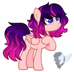 Size: 1498x1468 | Tagged: safe, artist:skyfallfrost, oc, oc only, pegasus, pony, ear piercing, earring, eyelashes, female, folded wings, hoof on chest, jewelry, looking up, mare, outline, pegasus oc, piercing, raised hoof, simple background, smiling, solo, standing, three quarter view, transparent background, white outline, wings