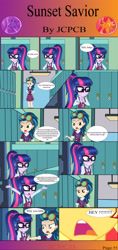 Size: 1280x2717 | Tagged: safe, artist:jcpreactyt, indigo zap, sci-twi, sunset shimmer, twilight sparkle, comic:sunset savior, equestria girls, g4, my little pony equestria girls: friendship games, clothes, comic, crystal prep academy uniform, male, open mouth, school uniform, the simpsons, why you little