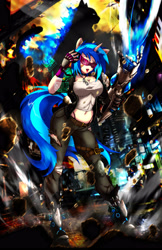 Size: 3300x5100 | Tagged: safe, artist:animeclaro, dj pon-3, vinyl scratch, anthro, g4, belly button, breasts, cleavage, clothes, godzilla, midriff, panties, ripping clothes, solo, thong, underwear