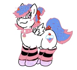 Size: 917x828 | Tagged: safe, oc, oc:sugar rush (mlh), pegasus, pony, candy, clothes, collar, cupcake, cutie mark, female, food, hair tie, hoof polish, licorice, lollipop, mare, my little harem, sprinkles, stockings, thigh highs