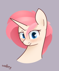 Size: 1000x1200 | Tagged: safe, artist:wellory, oc, oc only, oc:redly, pony, unicorn, blushing, cute, female, simple background, solo