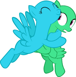 Size: 887x901 | Tagged: safe, artist:kimikonyanchan, oc, oc only, pegasus, pony, daring don't, g4, bald, base, duo, eyelashes, eyes closed, female, flying, gritted teeth, hug, mare, pegasus oc, simple background, smiling, transparent background, wings, worried