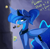 Size: 3075x3000 | Tagged: safe, artist:therealf1rebird, princess luna, alicorn, pony, g4, coffee, cookie, cup, dialogue, ear fluff, eating, female, food, glowing horn, high res, horn, implied princess celestia, jewelry, looking back, magic, mare, offscreen character, refrigerator, regalia, s1 luna, solo, telekinesis, wings