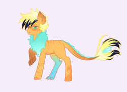 Size: 1280x933 | Tagged: safe, artist:ocean-drop, oc, oc only, oc:ataxie, hybrid, pony, interspecies offspring, offspring, parent:applejack, parent:discord, parents:applecord, purple background, simple background, solo