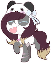 Size: 2300x2816 | Tagged: safe, artist:jetjetj, part of a set, oc, oc only, oc:pandora (pandorasia), pony, chibi, commission, female, heart, high res, mare, panda hat, simple background, solo, transparent background, ych result