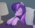 Size: 1000x792 | Tagged: safe, artist:senaelik, edit, twilight sparkle, earth pony, pony, g4, animated, bed, blanket, blinking, earth pony twilight, female, g5 concept leak style, g5 concept leaks, gif, hooves, lamp, mare, nightstand, reaction image, redesign, solo, twilight sparkle (g5 concept leak)