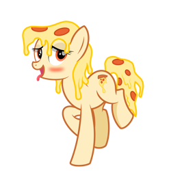 Size: 3000x3000 | Tagged: safe, artist:pizzamovies, oc, oc only, oc:mozzarella orgy, food pony, original species, pizza pony, pony, blushing, cheese, female, food, high res, mare, meat, pepperoni, pepperoni pizza, pizza, ponified, simple background, solo, tongue out, transparent background