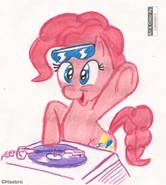 Size: 166x185 | Tagged: safe, artist:leinad56, pinkie pie, earth pony, pony, g4, disc jockey, dj table, having fun, picture for breezies, solo, sunglasses