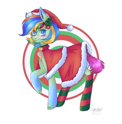 Size: 1257x1277 | Tagged: safe, oc, oc only, oc:mia (malarunych), original species, plush pony, pony, clothes, female, hat, mare, new year, plushie, socks, solo