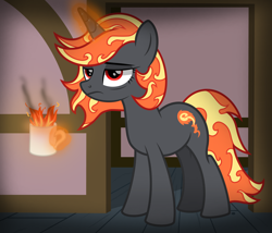 Size: 3500x3000 | Tagged: safe, artist:pizzamovies, oc, oc only, oc:incendia, pony, unicorn, fanfic:antipodes, bags under eyes, female, fire, high res, levitation, magic, mare, mug, solo, telekinesis, tired