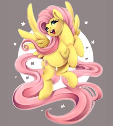 Size: 1080x1205 | Tagged: safe, artist:kummitui, fluttershy, pegasus, pony, g4, abstract background, cute, eyelashes, female, mare, open mouth, rearing, shyabetes, smiling, solo