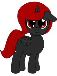 Size: 3072x4096 | Tagged: safe, artist:theunidentifiedchangeling, oc, oc:lily shadehearth, alicorn, pony, blank flank, cute, feathered wings, female, filly, floppy ears, folded wings, horn, looking at you, red eyes, red mane, red tail, simple background, smiling, solo, transparent background, wings